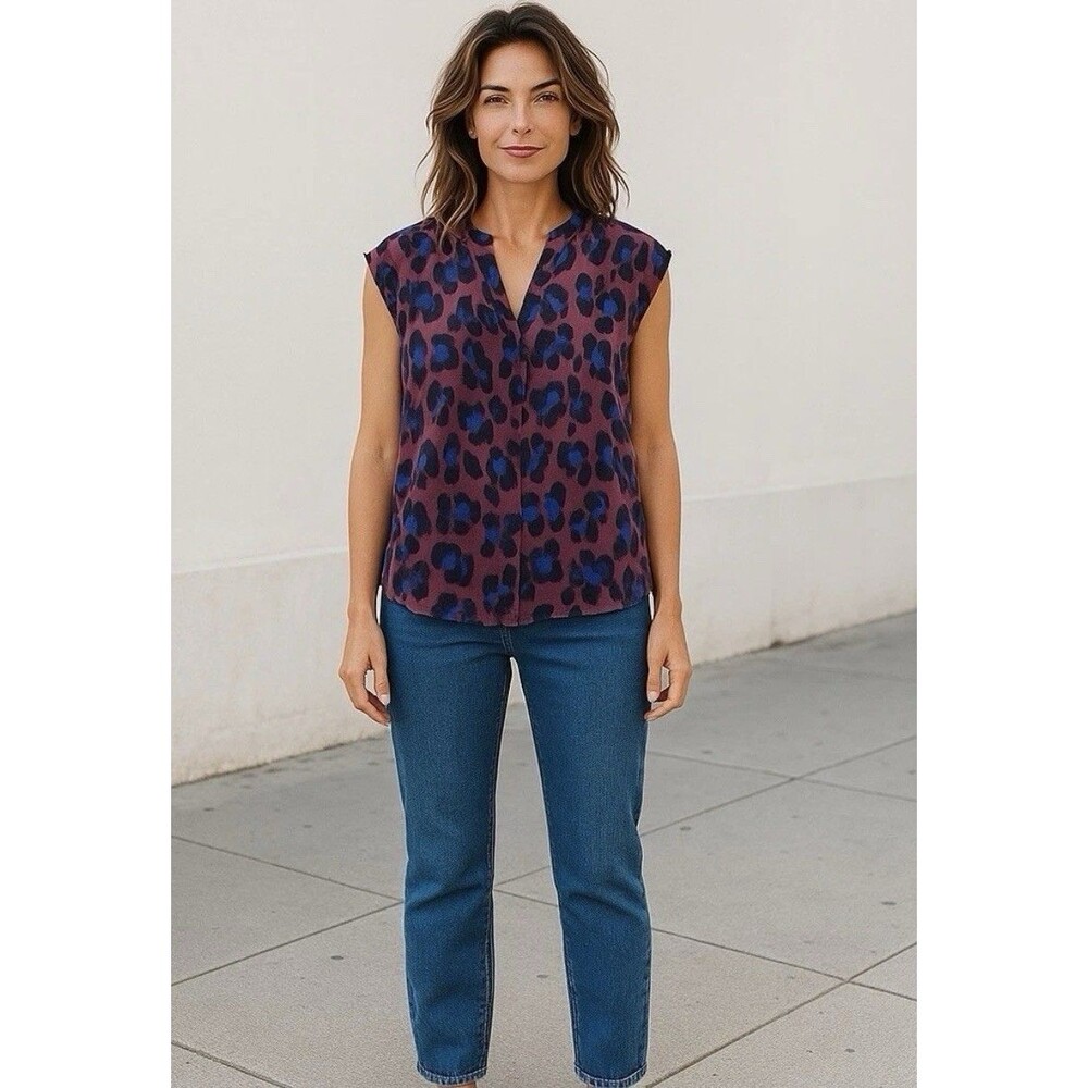 J.CREW Women's Sleeveless Blouse Top Silk Leopard